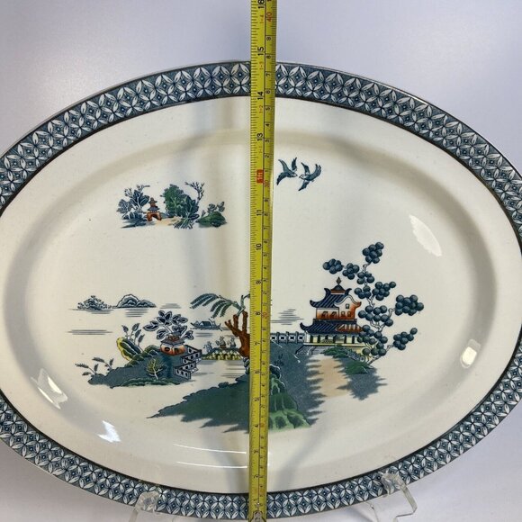Wood & Sons Large Platter Pekin Blue Willow Gold Trim England SemiPorcelain 1907 - Picture 11 of 16